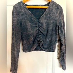 “Acid wash” gray ruched crop top